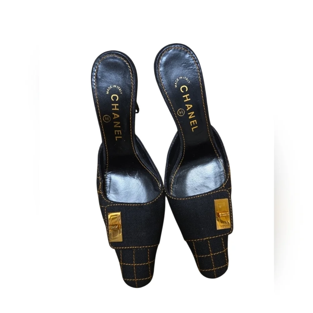 Chanel Black Quilted Fabric Mules Size 38.5 - Picture 4 of 10